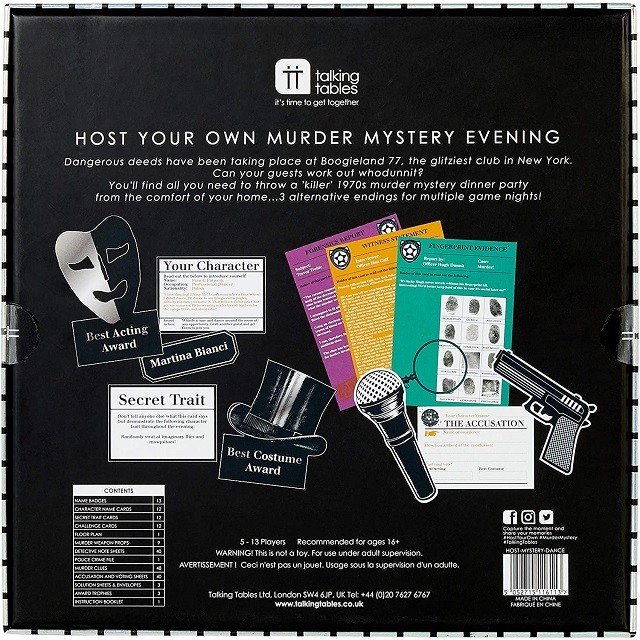 Reusable Murder Mystery Kit with 1970s Theme for Age 16 and up
