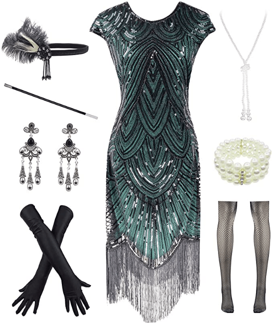 1920s Vintage Gatsby Flapper Dress and Accessories Set for Women