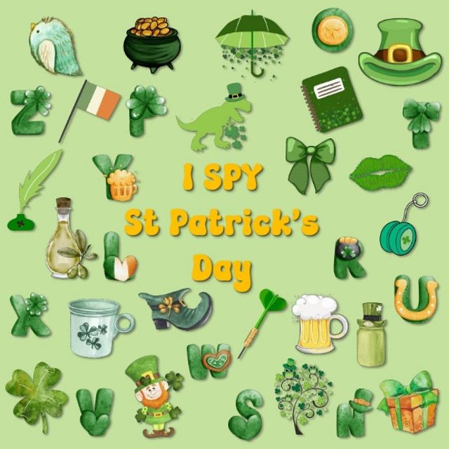 Printable St. Patrick's Day Party Game for Kids 3 to 5 year olds 5. I Spy St Patrick's Day Game