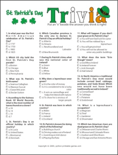 St. Patrick's Day Games 3. Printable Trivia Games for Family Kids and Adults